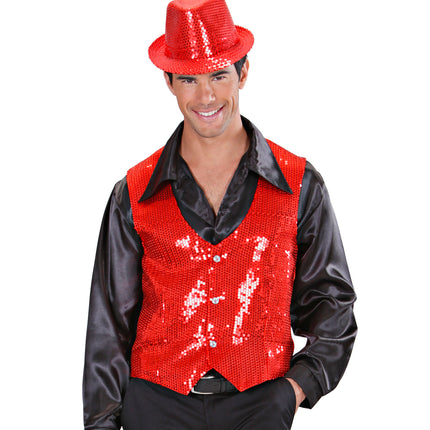 e-carnavalskleding-SYK Pailletten vest man rood