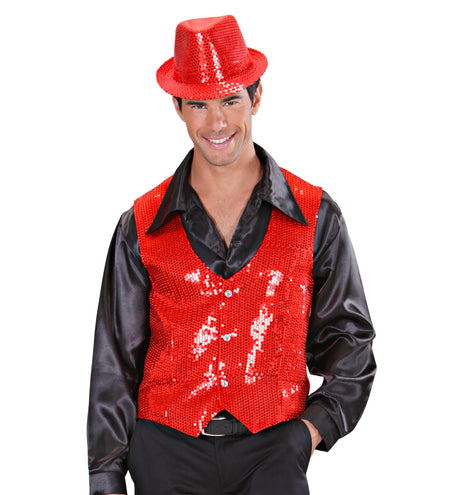 e-carnavalskleding-SYK Pailletten vest man rood