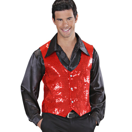 e-carnavalskleding-SYK Pailletten vest man rood