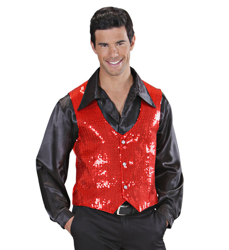 e-carnavalskleding-SYK Pailletten vest man rood