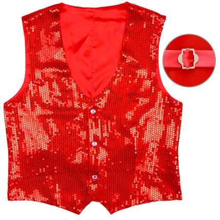 e-carnavalskleding-SYK Pailletten vest man rood