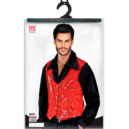 e-carnavalskleding-SYK Pailletten vest man rood