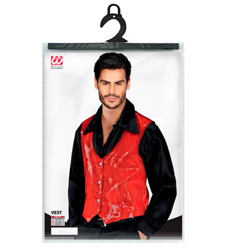 e-carnavalskleding-SYK Pailletten vest man rood