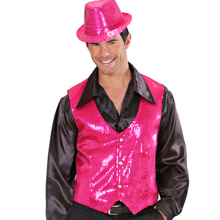 e-carnavalskleding-SYK Pailletten Vest Man Roze