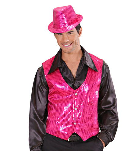 e-carnavalskleding-SYK Pailletten Vest Man Roze