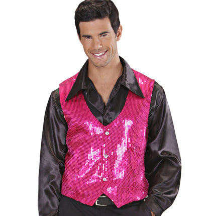 e-carnavalskleding-SYK Pailletten Vest Man Roze