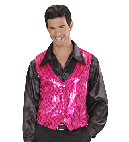 e-carnavalskleding-SYK Pailletten Vest Man Roze