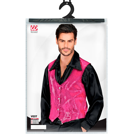 e-carnavalskleding-SYK Pailletten Vest Man Roze