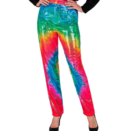 e-carnavalskleding-SYK Paillettenbroek Mara tie dye