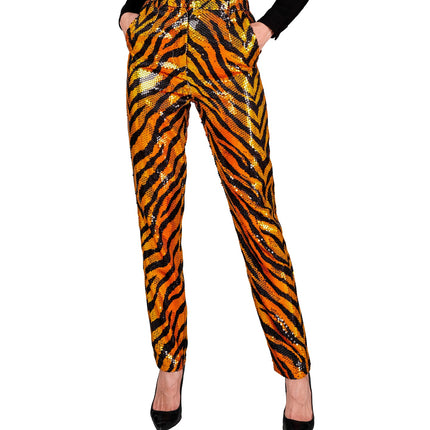 e-carnavalskleding-SYK Paillettenbroek Mara zebra gold