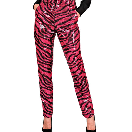 e-carnavalskleding-SYK Paillettenbroek Mara zebra pink