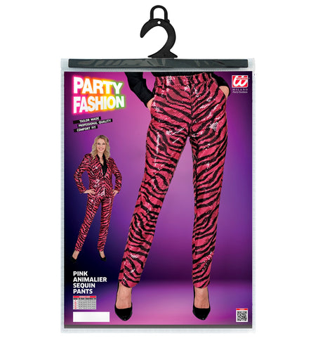 e-carnavalskleding-SYK Paillettenbroek Mara zebra pink