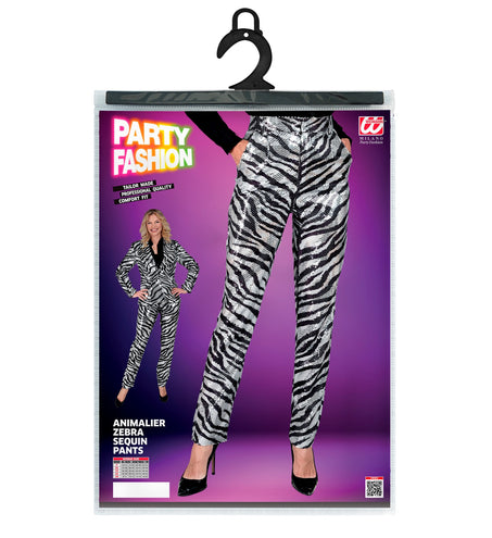 e-carnavalskleding-SYK Paillettenbroek Mara zebra silver