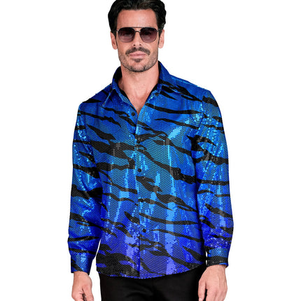 e-carnavalskleding-SYK Paillettenshirt blauwe golven heren