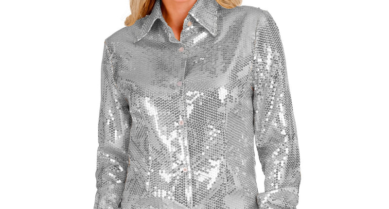 e-carnavalskleding-SYK Paillettenshirt dames Aike zilver