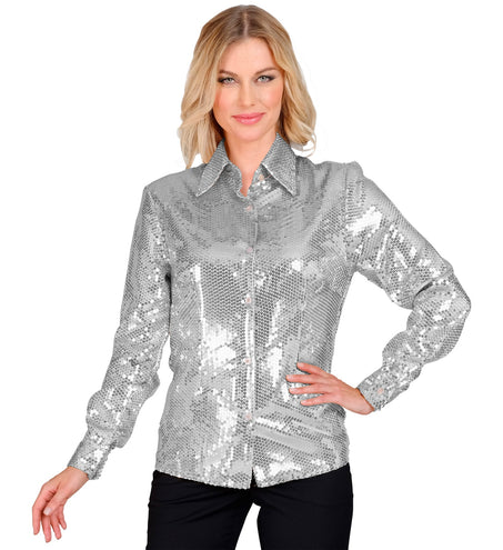 e-carnavalskleding-SYK Paillettenshirt dames Aike zilver