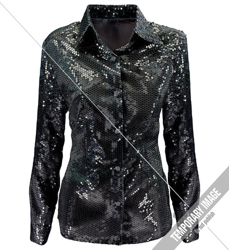 e-carnavalskleding-SYK Paillettenshirt dames Aike zwart