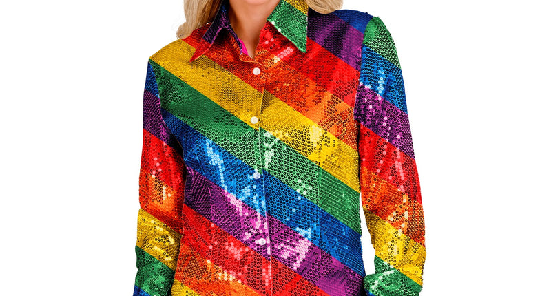e-carnavalskleding-SYK Paillettenshirt dames Lisa regenboog