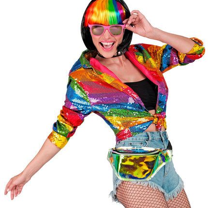 e-carnavalskleding-SYK Paillettenshirt dames Lisa regenboog