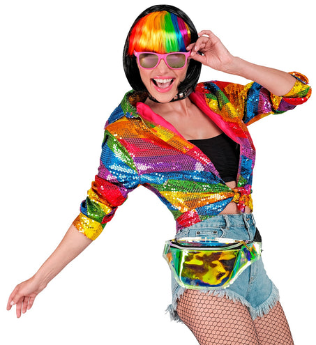 e-carnavalskleding-SYK Paillettenshirt dames Lisa regenboog