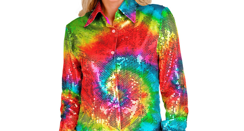 e-carnavalskleding-SYK Paillettenshirt dames tie dye meerkleurig