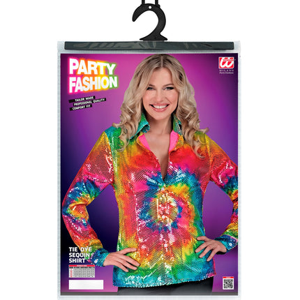 e-carnavalskleding-SYK Paillettenshirt dames tie dye meerkleurig