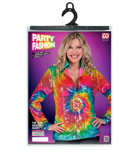 e-carnavalskleding-SYK Paillettenshirt dames tie dye meerkleurig