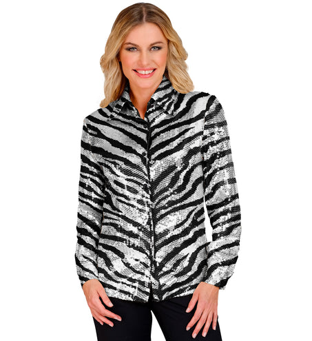 e-carnavalskleding-SYK Paillettenshirt dames Zebra