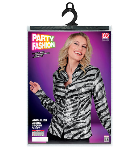 e-carnavalskleding-SYK Paillettenshirt dames Zebra