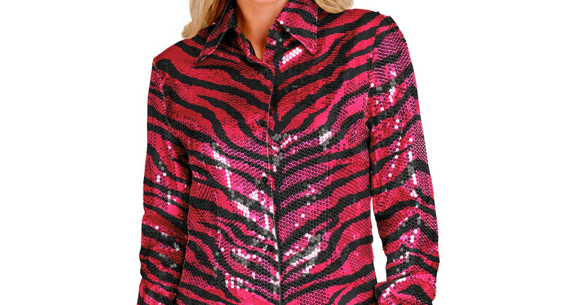 e-carnavalskleding-SYK Paillettenshirt dames zebra pink