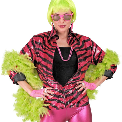 e-carnavalskleding-SYK Paillettenshirt dames zebra pink