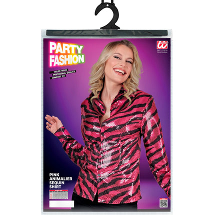 e-carnavalskleding-SYK Paillettenshirt dames zebra pink