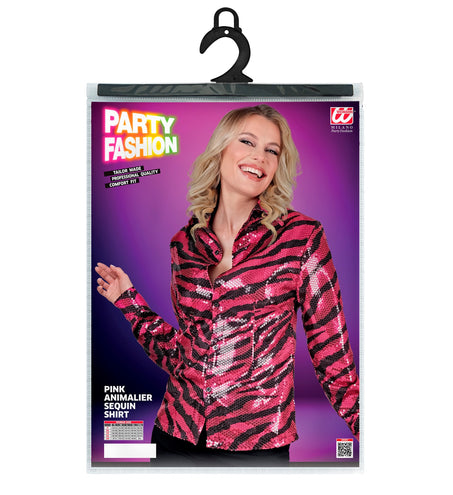 e-carnavalskleding-SYK Paillettenshirt dames zebra pink