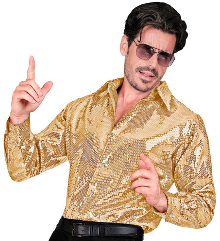 e-carnavalskleding-SYK Paillettenshirt heren Ard goud