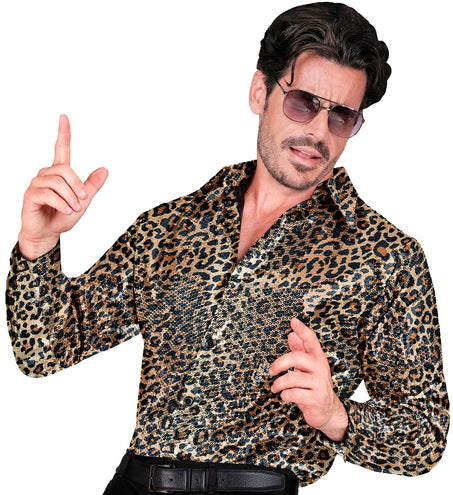 e-carnavalskleding-SYK Paillettenshirt heren luipaard