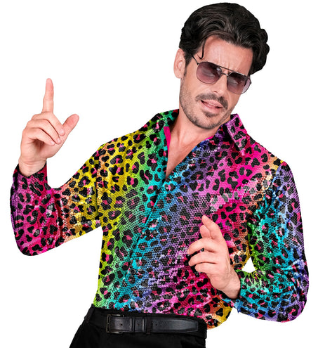 e-carnavalskleding-SYK Paillettenshirt heren luipaard print