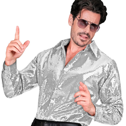 e-carnavalskleding-SYK Paillettenshirt heren Marco zilver