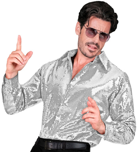 e-carnavalskleding-SYK Paillettenshirt heren Marco zilver