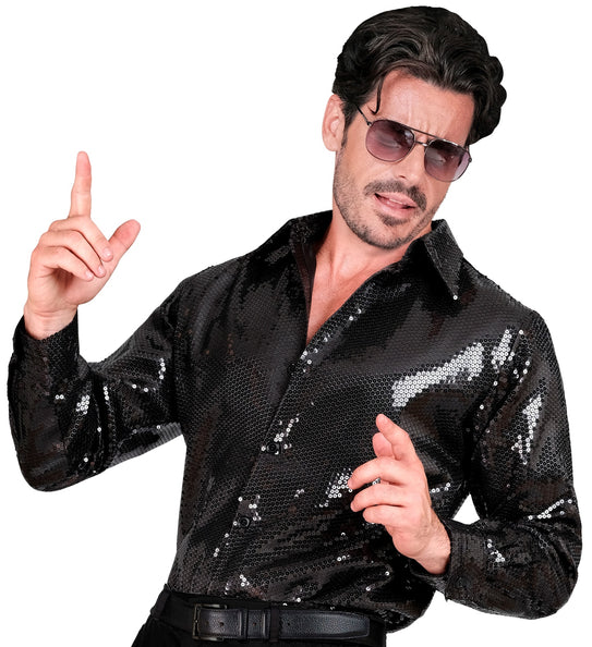 e-carnavalskleding-SYK Paillettenshirt heren Marco zwart