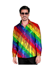e-carnavalskleding-SYK Paillettenshirt heren regenboog