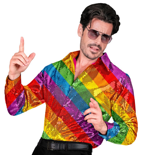 e-carnavalskleding-SYK Paillettenshirt heren regenboog