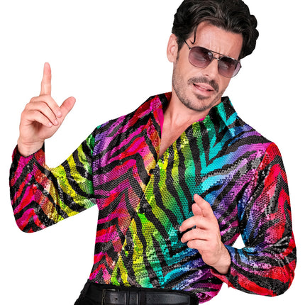 e-carnavalskleding-SYK Paillettenshirt heren tijger print
