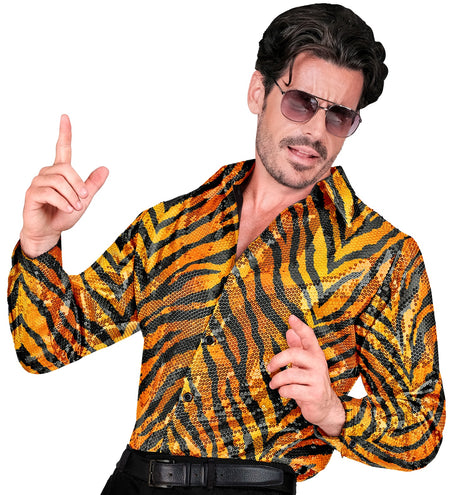 e-carnavalskleding-SYK Paillettenshirt heren tijger print