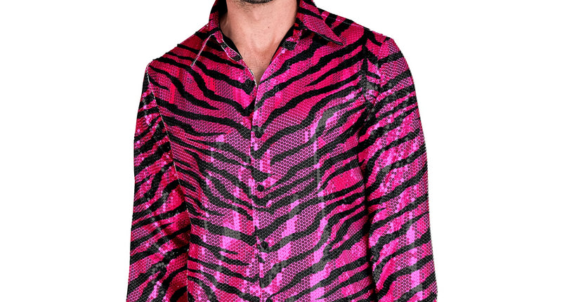 e-carnavalskleding-SYK Paillettenshirt heren zebraprint roze