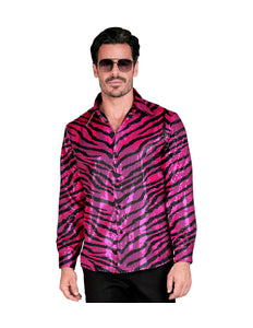 e-carnavalskleding-SYK Paillettenshirt heren zebraprint roze