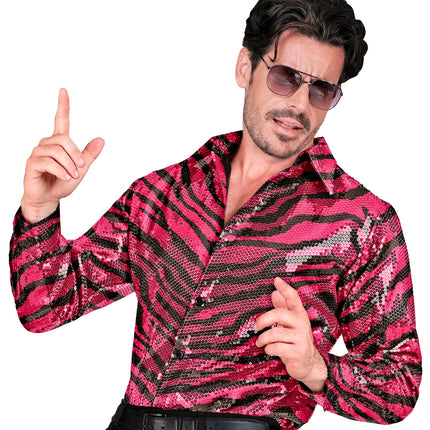 e-carnavalskleding-SYK Paillettenshirt heren zebraprint roze