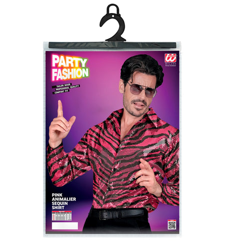 e-carnavalskleding-SYK Paillettenshirt heren zebraprint roze