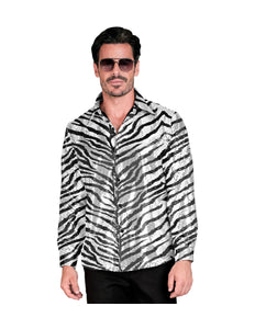 e-carnavalskleding-SYK Paillettenshirt zebra heren zwart/wit