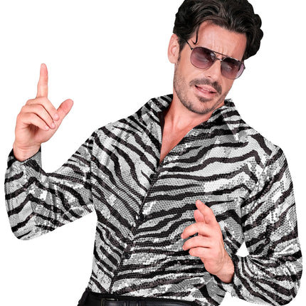 e-carnavalskleding-SYK Paillettenshirt zebra heren zwart/wit