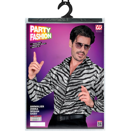 e-carnavalskleding-SYK Paillettenshirt zebra heren zwart/wit